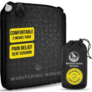 Whispering Winds Inflatable Seat Cushion - Comfortable Blow-up Foam Pad for Airplane, Travel, Stadium, Outdoors, Camping, Car & More (Large, Black - 1pack)