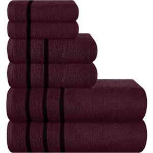 MyOwn Ultra Soft 6 Pack Cotton Towel Set, Contains 2 Bath Towels 28x55 inch, 2 Hand Towels 16x24 inch & 2 Wash Coths 12x12 inch, Ideal Everyday use, Compact & Lightweight - Burgundy, 71643