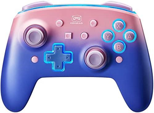 KENNEAS Wireless Controller Compatible with Switch/OLED/Lite, 2 Faceplate/8 Colors LED/850 mAh Battery/6-Axis Gyroscope/Turbo/Programmable Button/Immersive Vibration Motor Pro Controller for Switch(Purple Pink)
