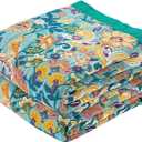 XIBLC Boho Blanket Throw Quilt, 100% Cotton Soft Light Weight Throw Blankets for Summer, 80"x90" Farmhouse Flower Decorative Blankets, All Season Rustic Reversible Bohemian Throw Quilt