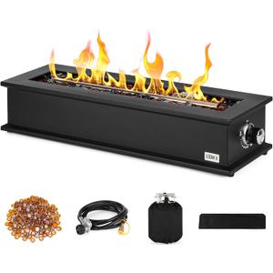 28" Propane Gas Fire Pit with 10FT Hose, 2 Covers & Glass Beads, FP063
