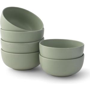 JoyJolt Mesa Stoneware Soup Bowls, Dishwasher and Microwave Safe Bowls, 5.8" Matte Sage Green Cereal Bowls,Kitchen, Pasta Oatmeal Salad Ice Cream or Dessert 2 Pcs