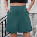 Bettysays Shorts for Women Bermuda Shorts Casual Elastic Waist Wide Leg Shorts with Pockets (Small, A-09 Indigo Blue)