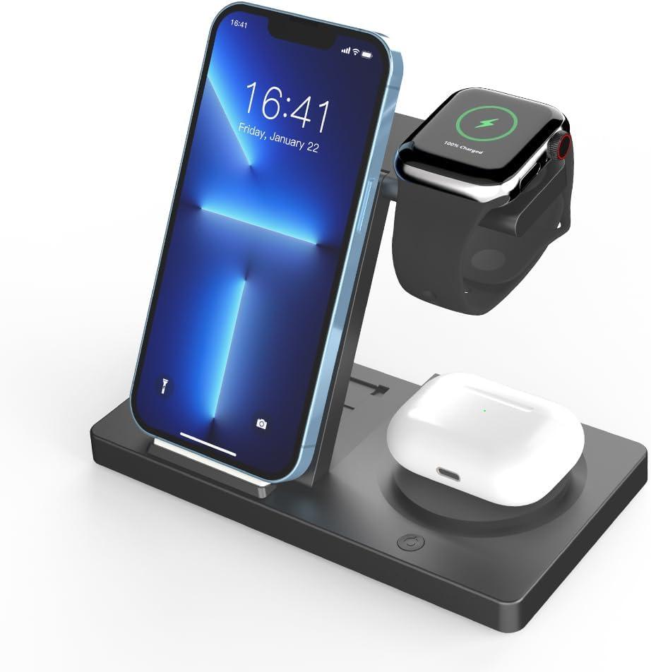 5 in 1 Foldable Wireless Charger for iPhone 16 15 14 13 12 11 Charging Sation for Apple Watch 10 9 8 7 6 5 Airpods Pro Fast Charging Dock for Samsung Galaxy Watch