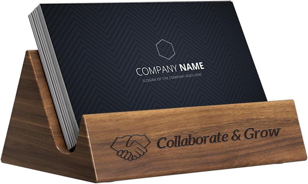 Custom Business Card Holder Desk-Personalized Engraved Wooden Business Card Case Holder, Customized Name Logo Business Card Display Gifts for Men Women (Walnut-Whole)