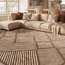 YIHOUSE 8‘x10' Washable Brown Stripe Modern Area Rug for Living Room