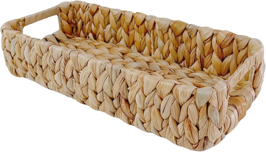 Handwoven Water Hyacinth Storage Wicker Basket with 2 Handles - Brown