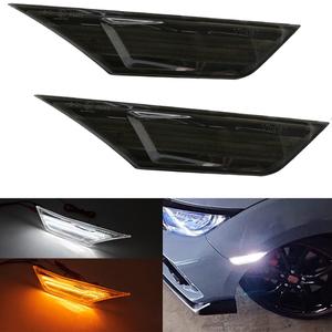 Civic LED Side Marker Lights For 2016-2021 Honda Civic Sedan Coupe Hatchback Smoked Lens Sidemarker Amber LED Turn Signal/White LED Running/Position/Parking Lights OEM#H02551127N (Smoky Lens Civic Side Marker)