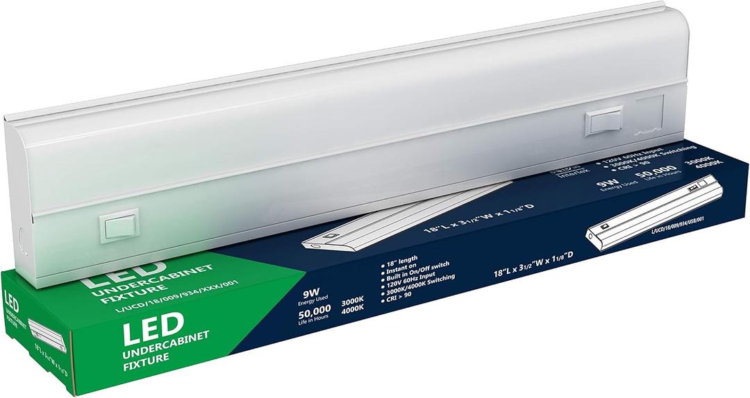 18 inch Hardwired Under Cabinet Lights, 2 Color Settings - 3000K (Soft White) and 4000K (Cool White), Under Cabinet Lighting, Dimmable Under Counter Lights, Under-Counter Light Fixtures