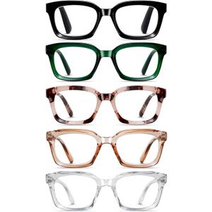Reading Glasses for Women, Blue Light Blocking stylish high end Oversized Square Computer Readers Spring HingeBlack+Green+Pink+Beige+Clear+2.0
