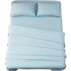 SONORO KATE Bed Sheet Set Super Soft Microfiber 1800 Thread Count Luxury Egyptian Sheets 16-Inch Deep Pocket，Wrinkle and Hypoallergenic-4 Piece (Spa Blue, King)
