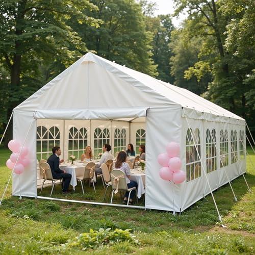 YOPTO 16x32 FT Party Tent,Outdoor Tents for Parties,Carport Car Canopy with 3 Storage Bags & Removable Sidewalls,Gazebo w/ 4 Ground Tubes,Commercial Tents for Wedding BBQ,White