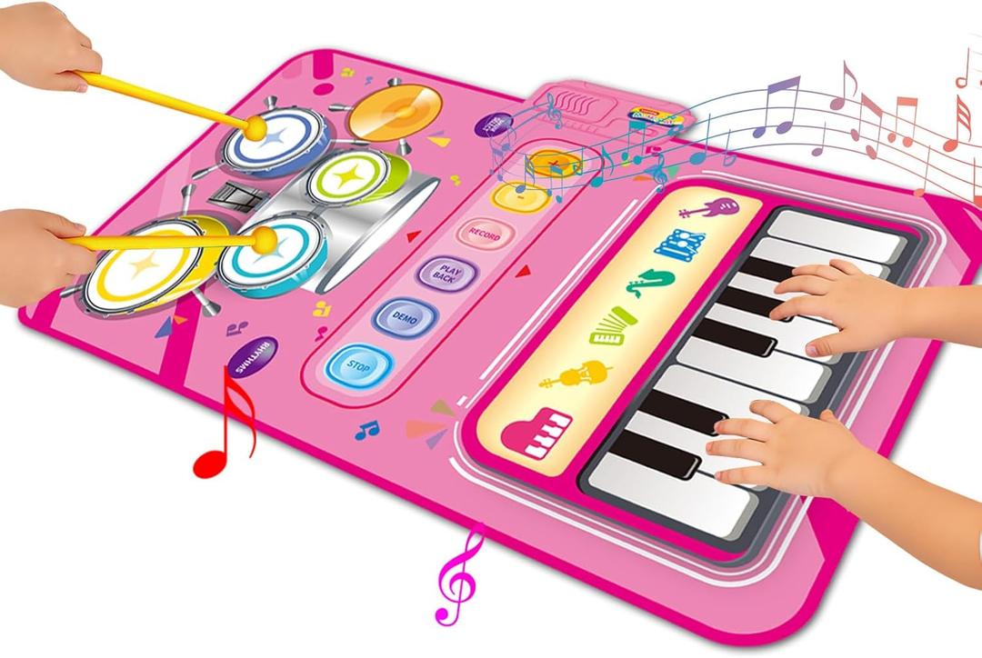 Toys for 1 Year Old Girl Gift,2 in 1 Piano Mat Montessori Toys for 1 2 Year Old Girl,Educational Musical Toy First Birthday Gifts for 1 2 3 Year Olds Girls,Christmas Stocking Stuffers for Toddler (Pink)