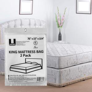 Uboxes King Mattress Poly Covers, 76 x 15 x 104 inch, 2 Count (Pack of 1), Clear