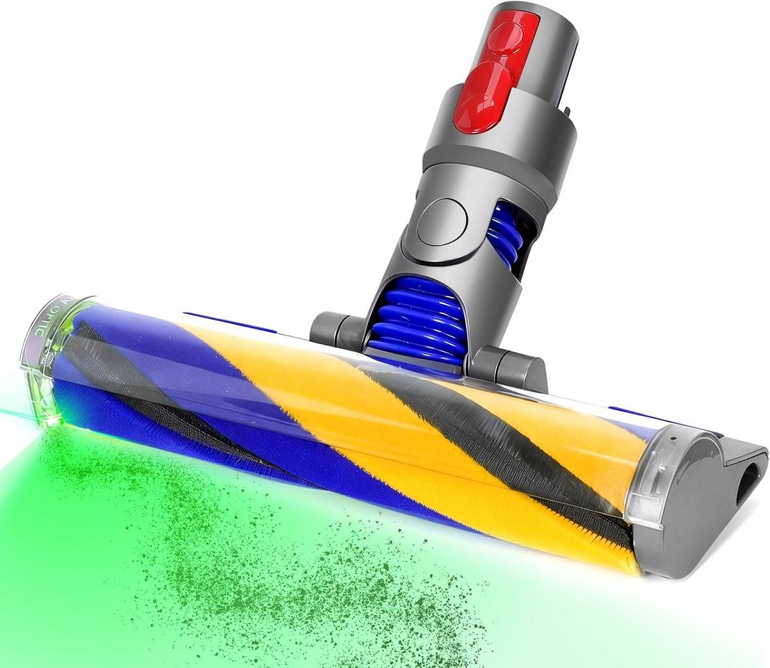Lightweight Fluffy Optic Soft Cleaner Head Compatible with Dyson V7,V8,V10,V15 Detect Vacuum Cleaner, Upgrade with Green Light,Vacuum Attachment Replacement Suitable for Hardwood Floor