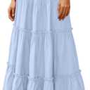 PRETTYGARDEN Boho Maxi Skirts for Women Trendy Summer 2026 Spring Long Flowy A Line Tiered Skirt Beach Vacation Clothes Dress (Blue, L)
