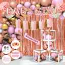 181pcs Rose Gold Baby Shower Decorations, Baby Girl Shower Decorations with Balloon Arch Kit, Baby Boxes, Paper Pom Poms, Fringe Curtains, Sash, Cake Copper