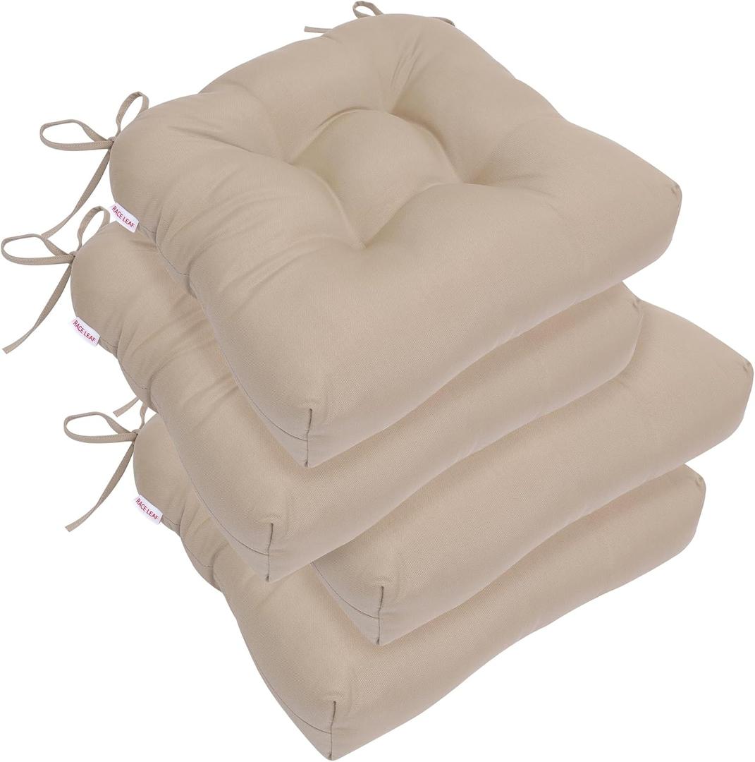 RACE LEAF 4 Pack 19x19 Inch Patio Chair Cushions, Thickened Seat Cushions Waterproof Stain Resistant with Non-Slip Ties (Khaki)