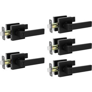 AIKKIL Black Interior Door Handle Square Keyless Door Lock Set, 5 Pack Privacy Door Levers Handle for Bedroom or Bathroom, Heavy Duty Door Handles with Reversible Handle for Left Right Sided Doors (Matte Black Finish)