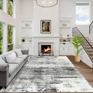 9x12 Area Rugs Washable Rug: Modern Abstract Living Room Rug Soft Anti-Skid Thin Carpet Indoor Floor Non-Shedding Carpets for Bedroom Dining Room Farmhouse Nursery Home Office Black Grey