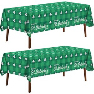 2 x CXPSINC 2 Pack St. Patrick’s Day Plastic Tablecloth 54 x 108 Inch Green Lucky Shamrock Disposable Table Cover for St. Patrick's Day, Irish and Spring Decorations