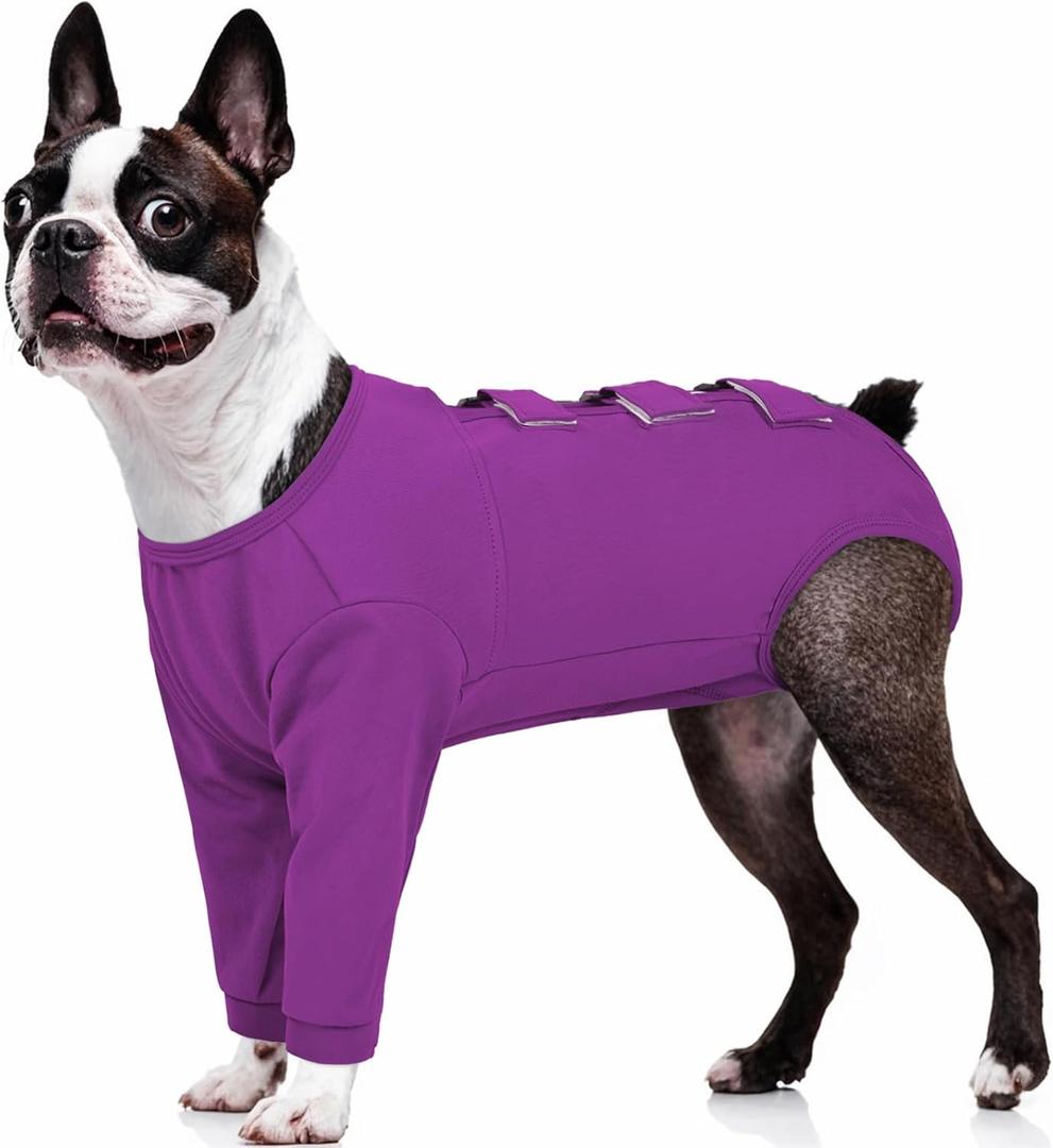 Kuoser Dog Surgery Suit Female Spay, Dog Recovery Sleeves for Front Legs, Prevent Licking Recovery Suit for Dogs, Pet Surgical Suit Doggie Onesie, Puppy Elbow Protector for Leg Injuries and Joint Pain (Purple)