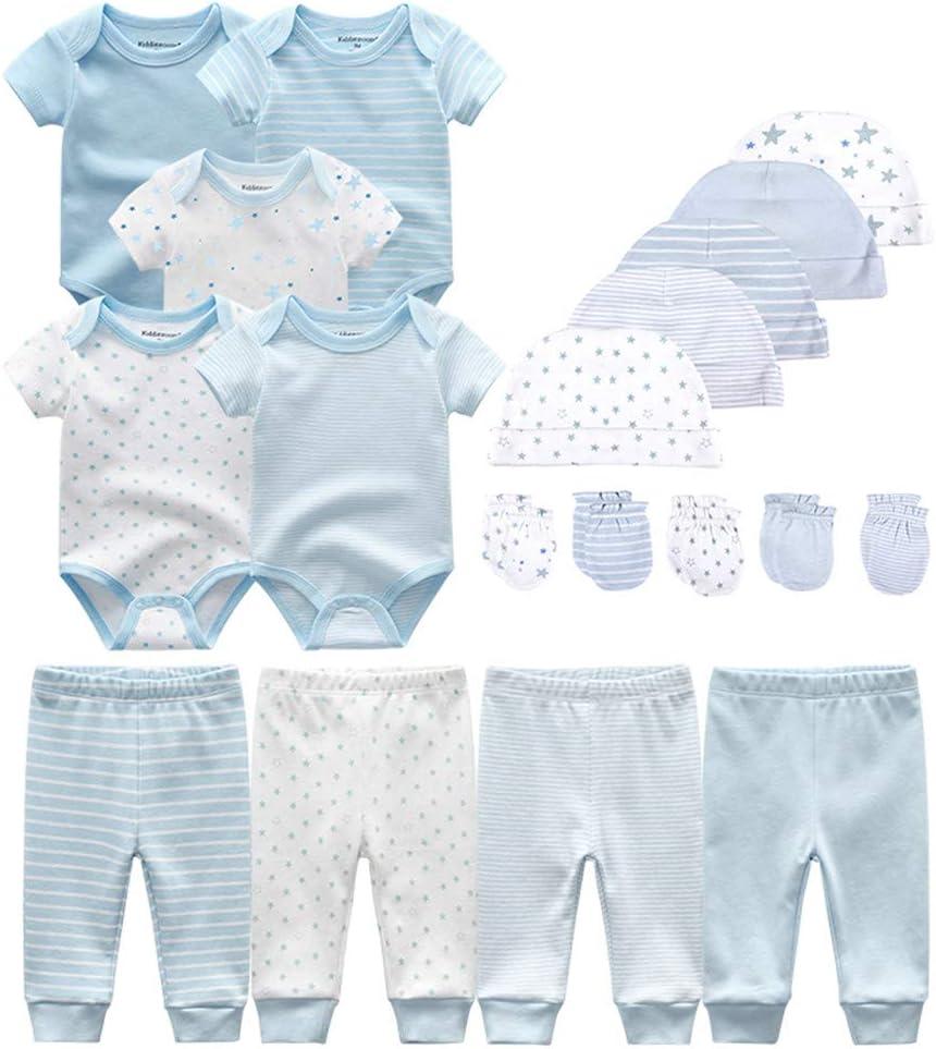 Kiddiezoom Unisex Baby Layette Essentials Giftset Clothing Set 19-Piece For Newborn Baby (0-3 Months, Sky Blue Stripe & Little Stars & Print Set)