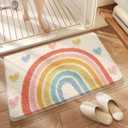 Floral Bathroom Mat Cute Absorbent and Non Slip Bath Rug Machine Washable Bath Rug for Dining Room, Kitchen and Living Room (31"x20", Rainbow)