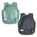 Tiny Twinkle Mess Proof Apron Bibs - 2 Pack Waterproof & Lightweight Baby Bibs for Led Weaning | 100% Recycled Polyester, Easy Clean & Machine Washable (Sage Charcoal, Small 6-24 Months)