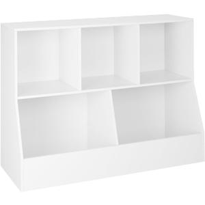 DINZI LVJ Toy Storage Organizer, Kids Bookshelf, Wood Toy Storage Cabinet, 5 Cubby 2-Tier Children Bookcase, 39.4" L Toddler Book Shelf for Playroom, Living Room, Nursery, Hallway, School, White