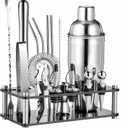 18-Piece Professional Cocktail Shaker Set and Bartender Kit with Stand, Stainless Steel Bar Tools Gift Set with Muddler, Jigger, Mixing Spoon for Home Bar and Mixology