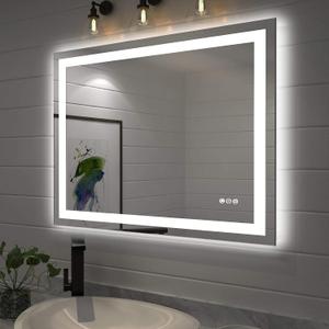 Amorho LED Bathroom Mirror 40"X32" with Front and Backlit, Stepless Dimmable Wall Mirrors with Anti-Fog, Shatter-Proof, Memory, 3 Colors, Double LED Vanity Mirror (Horizontal/Vertical)