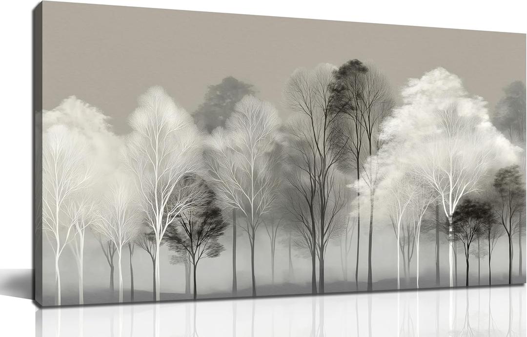 Prepeyssee Black and White Tree Wall Art for Living Room Large Landscape Modern Artwork Gray Forest Picture for Bedroom Home Office Ready to Hang 20x40 Inch