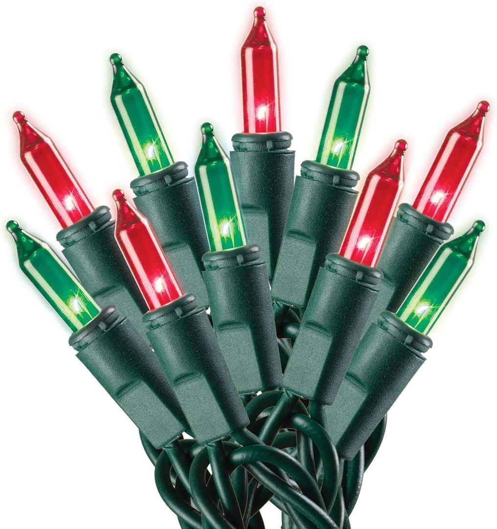 Holiday Pride Red & Green Christmas Lights - 100 Count Red & Green Mini Lights on Green Wire (22.5 Ft) - for Indoor & Outdoor Use - UL Listed - Static/Flashing Modes - Connectable