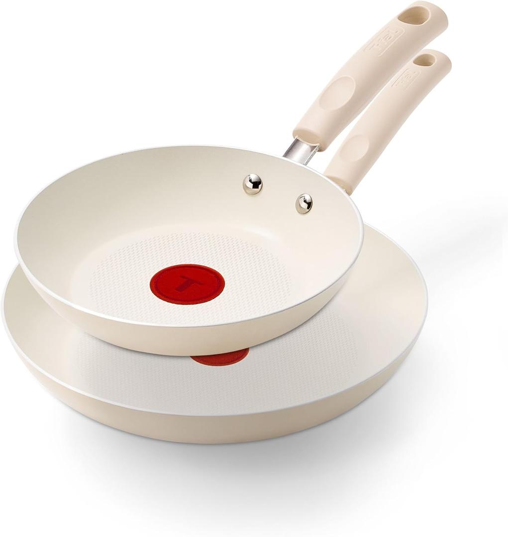 T-Fal Signature Nonstick 8 & 10 Frying Pan Skillet Set, Dishwasher Safe, Oven Safe to 350F, Pots and Pans Set, Non Stick Chef- Pan, Cream