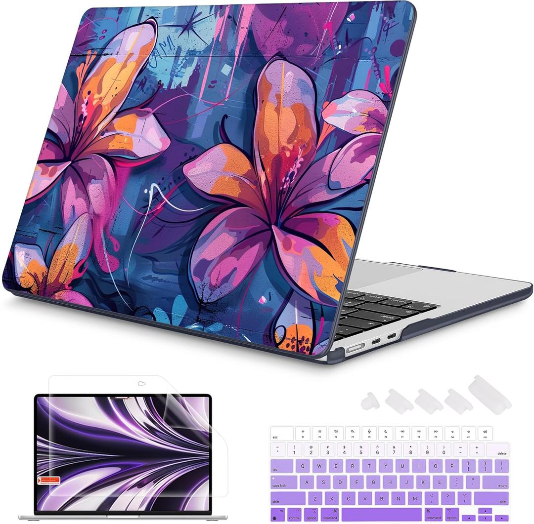 Mektron for 2026/2025/2024/2023 MacBook Air 15 INCH M5 A3448 /M4 A3241 /M3 A3114 /M2 A2941 Case, Printed Plastic Hard Shell Cover with 15.3" Liquid Retina Display Touch ID, Graffiti Flower