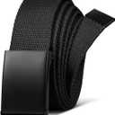 LXMY Mens Belt,Work Belts for Men,Mens Holeless Adjustable Canvas Web Cloth Fabric Belts,Black Casual Dress Business Belt