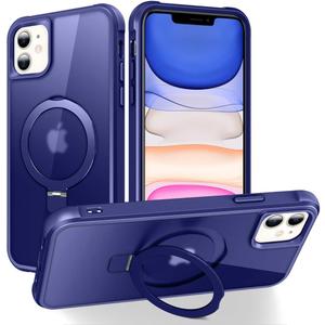 Magnetic Compatible with iPhone 11 Case with Stand [Military Grade Drop Tested][Compatible with Magnet] Ring Translucent Slim Hard Back Soft Edge, Blue