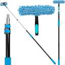 20 Feet High Reach Window Squeegee with 5-12Ft Extension Pole, 2 in 1 Rotatable Window Cleaning kit for High Window, Solar Panel Outdoor Window Washing Equipment