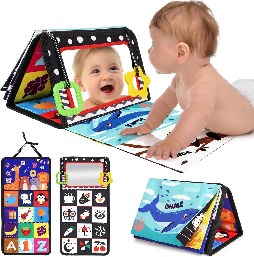 Tummy Time Toys - Black and White High Contrast Baby Toy for Newborn - Baby Visual Stimulation Mirror - Montessori Sensory Crinkle Toy for Infant 0-3-6-12 Months - Boy Girl Shower Gifts