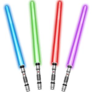4 Pack of 4 Color Light up Sword Saber with FX Sounds(Motion-Sensitive) and Retractable Handle, Glowing in The Dark Dueling Sword for Kid Adult, Galaxy War Party, Birthday, Halloween Cosplay