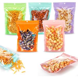 100 Pack Mylar Bags for Food Storage with Window,7x10 Inch Resealable Valentine Treat Bags for Small Susiness,Smell Proof Zipper Bag Various Sizes,Stand Up Pouches for Coffee,Snack (Orange)