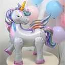 5 Pcs Self Standing Unicorn Balloons - 3D Rainbow and Star Foil Balloons for Birthday Party Decorations and Supplies