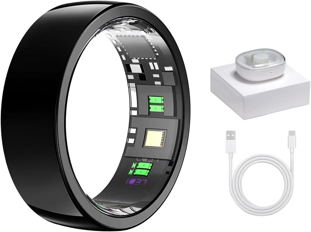 Smart Ring with Wireless Charging Bay - Black - Size 10 - Sleep Tracking Wearable - Heart Rate - Oxygen Monitoring - Fitness Tracker - Hand Gesture Brush Tiktok - Up to 9 Days of Battery Life