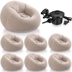 Realspring 6 9 12 Pcs Inflatable Bean Bag Chairs for Adults with Electric Air Pump, Blow up Couch Folding Portable Inflatable Couch Lazy Sofa for Outdoor Movie Night Camping(Coffee,6 Pcs)