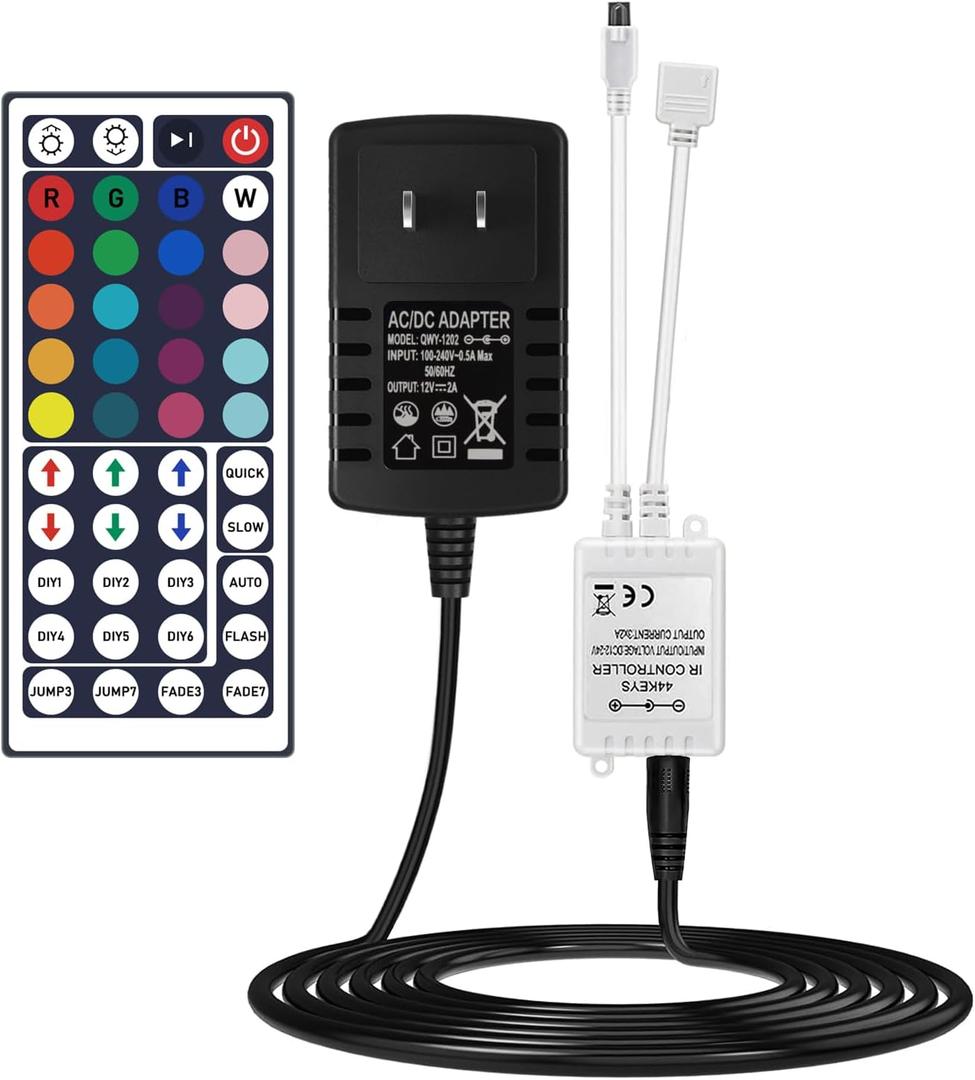 LED Light Strip Remote Controller IR Remote Control Receiver Led Light Adapter Connector Set for Receiver RGB 5050 2835 3528 Strip Lights (44Key-16.4Ft, RGB (Red, Green, Blue))