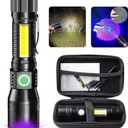 AdamStar Black Light Flashlight, 3 in-1 Rechargeable Flashlights, UV Light Magnetic LED Flashlight High Lumens, 7 Mode Camping Waterproof Flashlight for Pet Urine Detection, Include Case