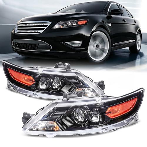 Headlight Assembly compatible with 2013 2014 2015 2016 2017 2018 2019 Ford Taurus Halogen Type Headlamp, Driver and Passenger Side, Chrome Housing