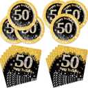 2 x 40Pcs 50th Birthday Decorations Black and Gold Paper Plates and Napkins Party Supplies as 50 Year Old Gifts for Women Men Black and Gold 1975 Birthday Decorations