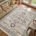 9x12 Vintage Area Rug: Washable Neutral Soft Non Slip Thin Large Floor Carpet for Living Room Bedroom Kitchen Dining Room Home Office Farmhouse Indoor - Taupe